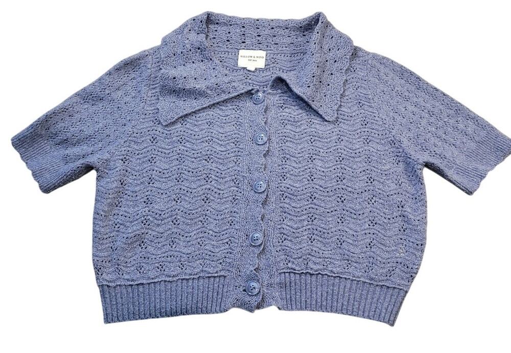 Willow & Wind Cropped Relaxed Cardigan M Blue Whimsi Fairy Academia Campus Chic